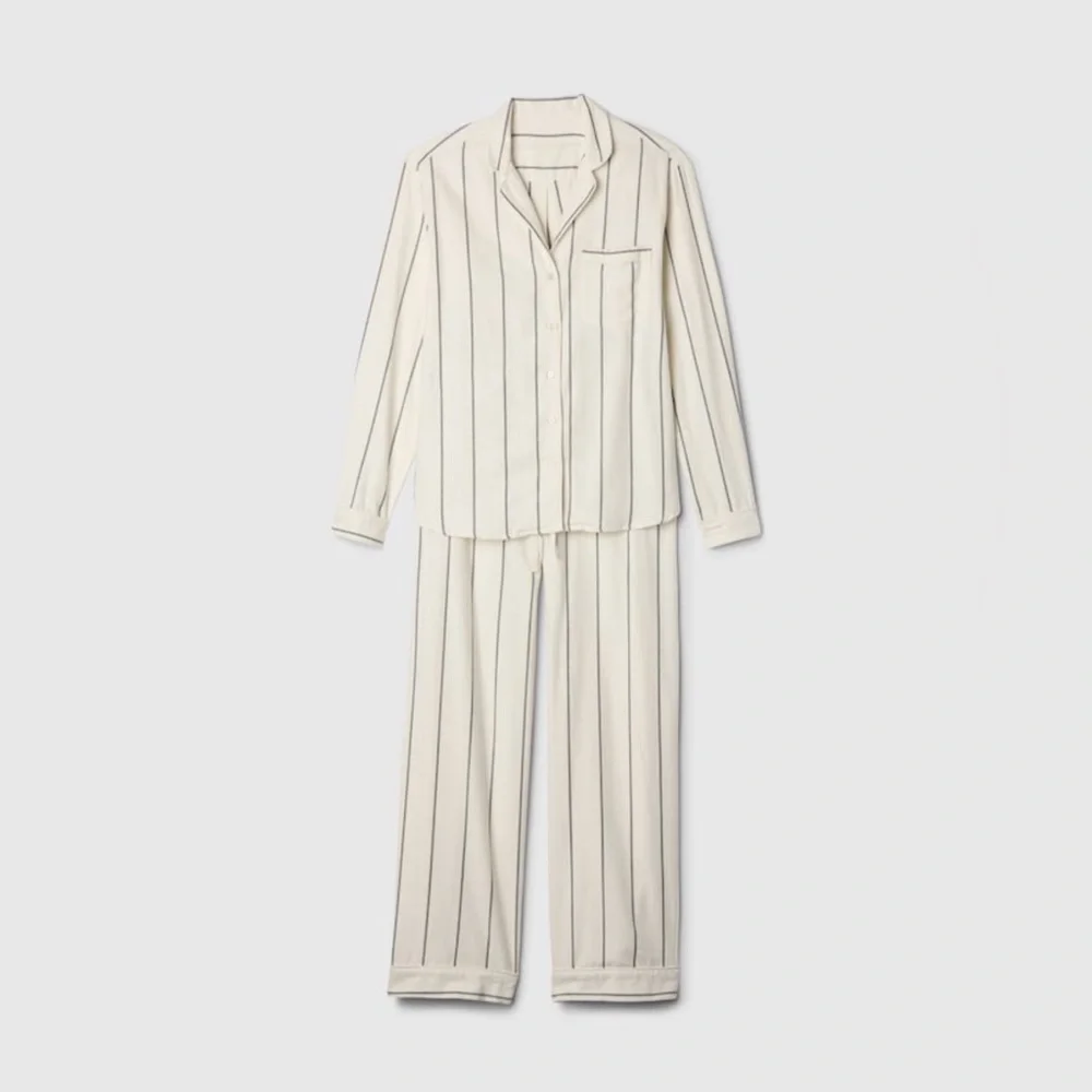 NWT Gap Body Flannel PJ Ivory and Black Stripe Set Size XS - Picture 3 of 6